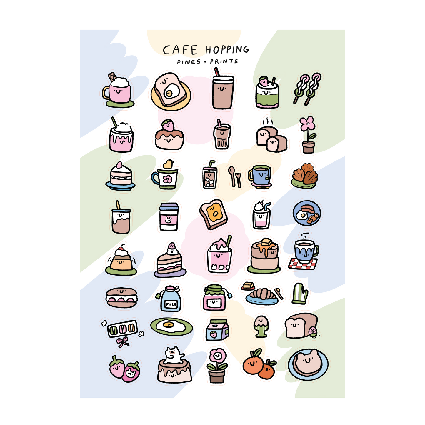 Cafe hopping transparent sticker sheet