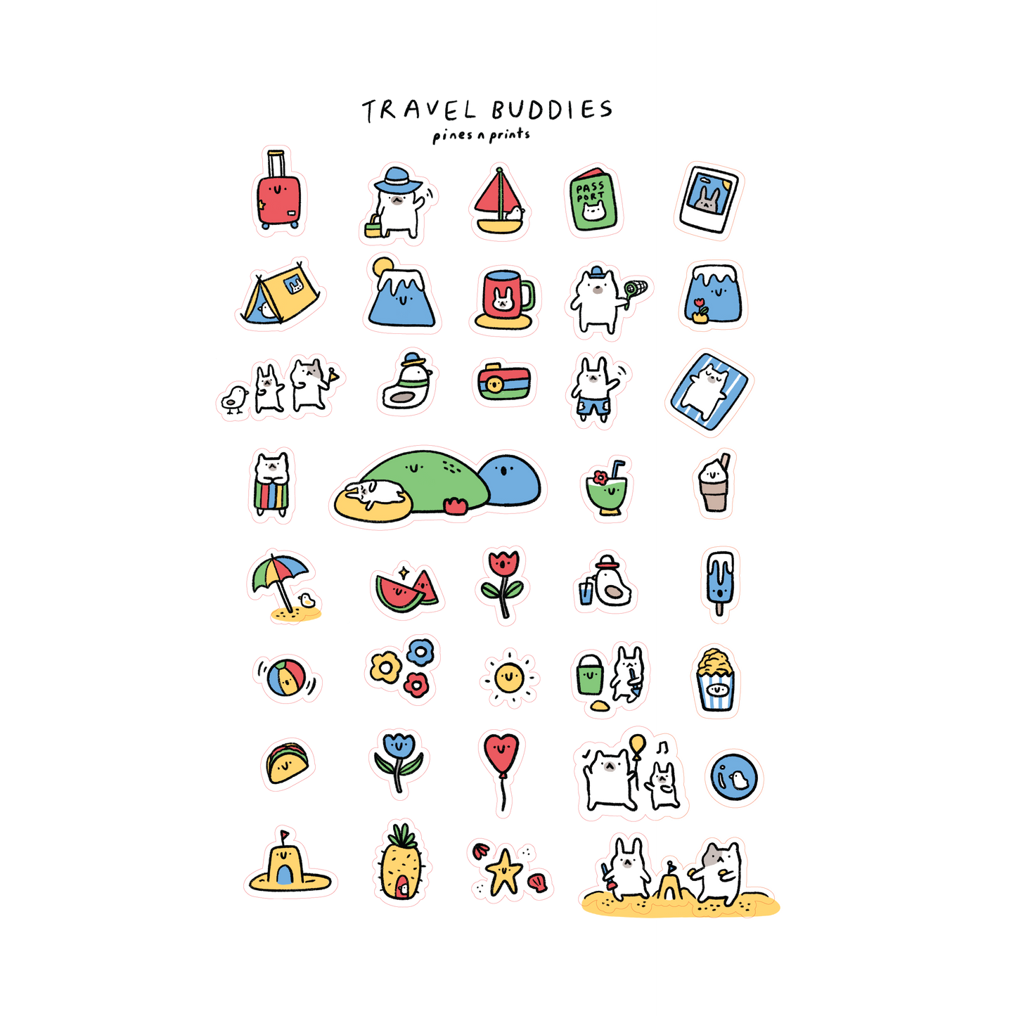 Travel buddies transparent sticker sheet