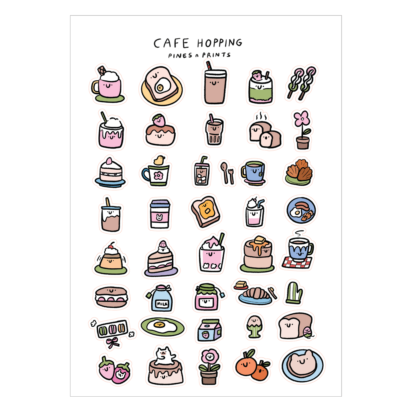 Cafe hopping transparent sticker sheet