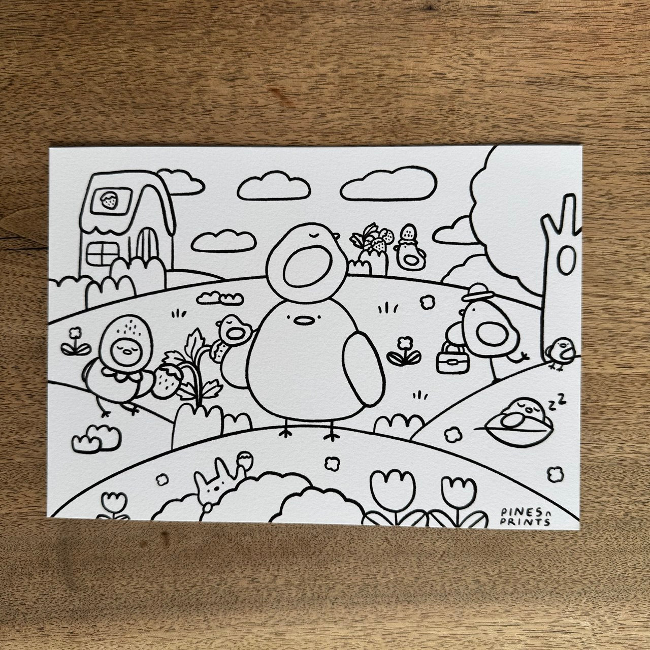 Birdy village A5 colouring sheet