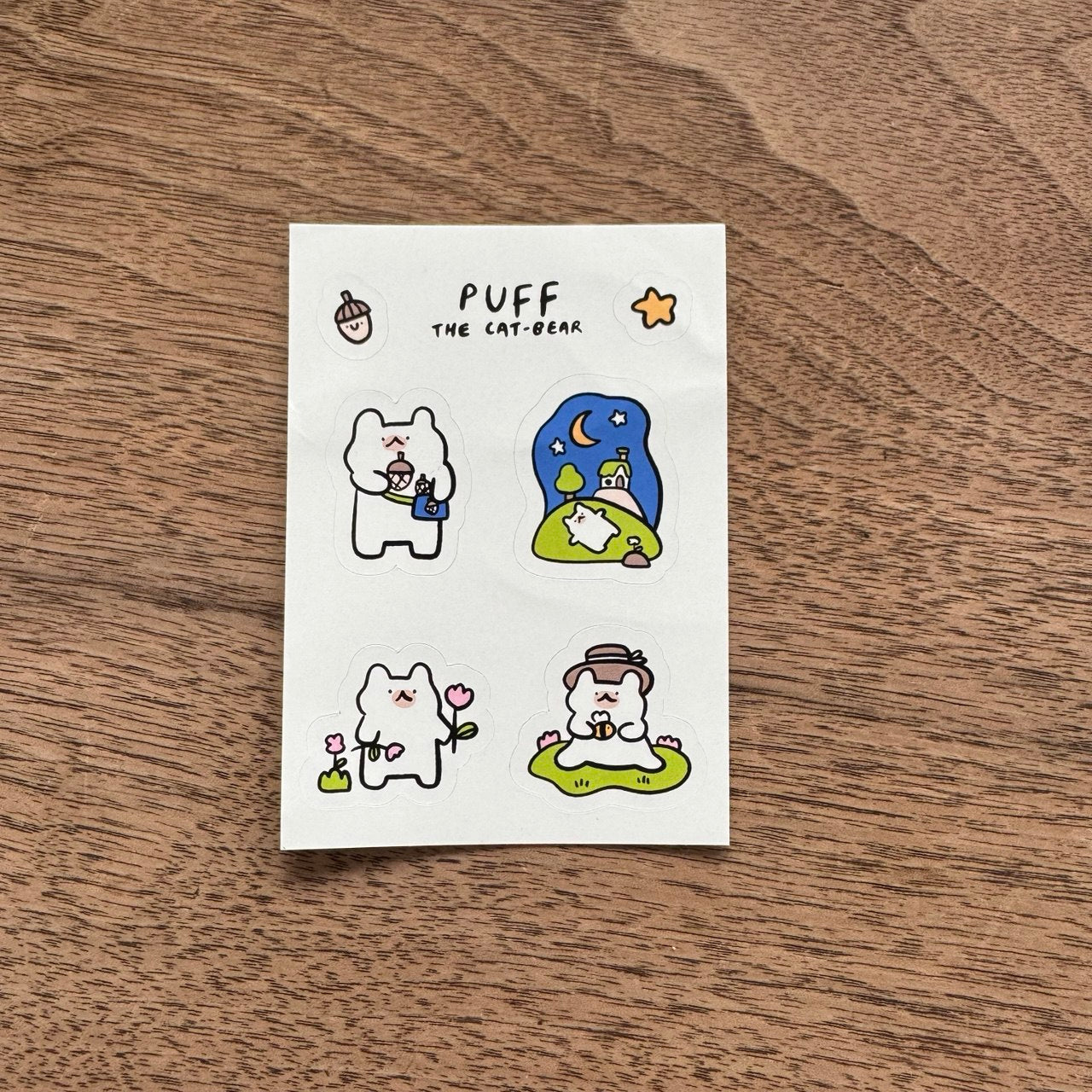Tiny Puff cat-bear matte sticker sheet