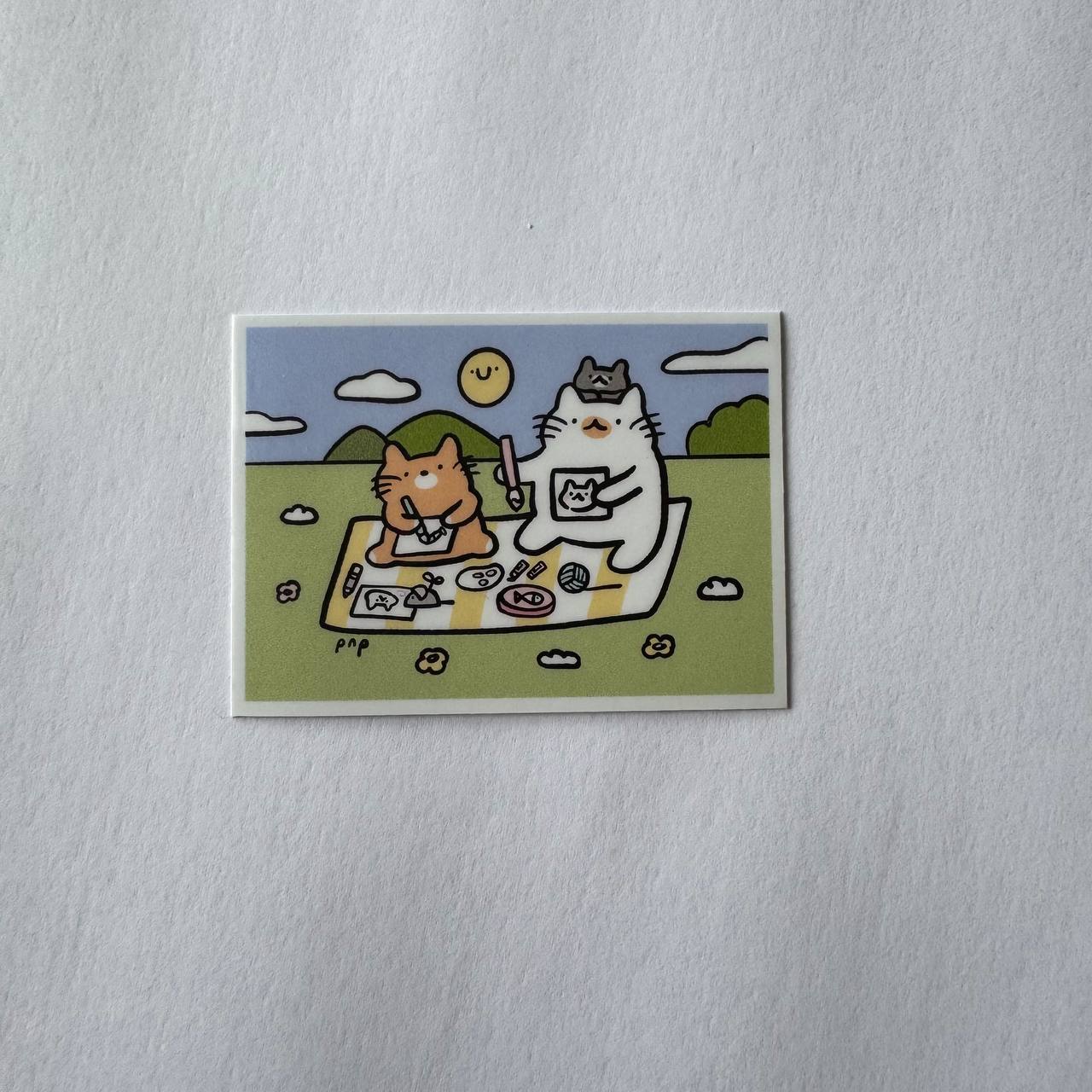 Cat trio rectangular vinyl sticker