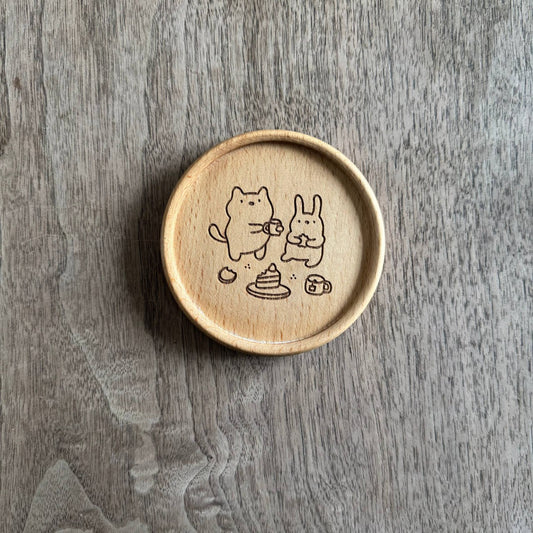 Tea time wooden coaster
