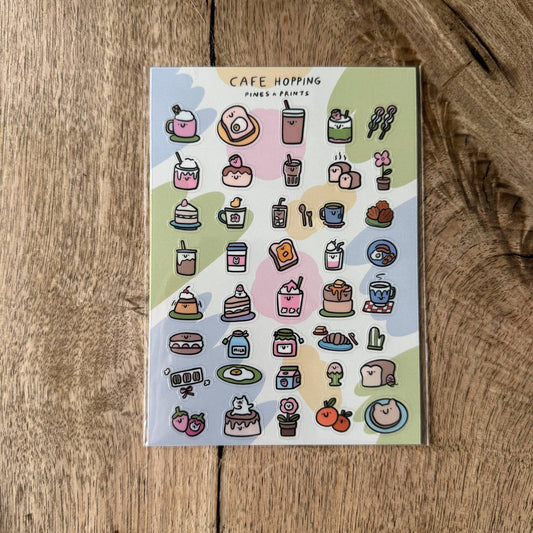 Cafe hopping transparent sticker sheet