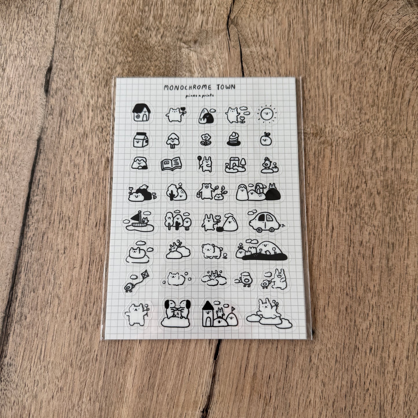 Monochrome town transparent sticker sheet