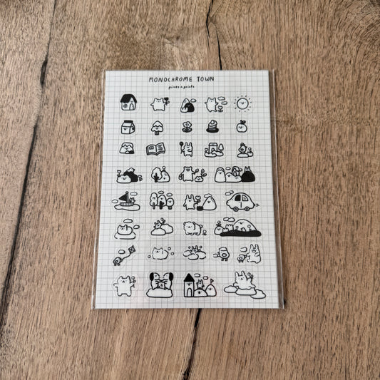 Monochrome town transparent sticker sheet