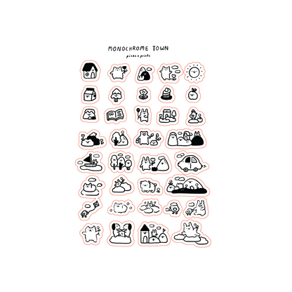 Monochrome town transparent sticker sheet