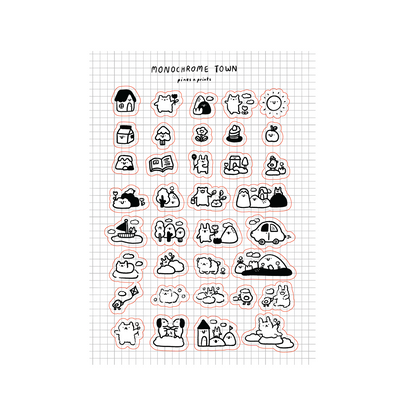 Monochrome town transparent sticker sheet