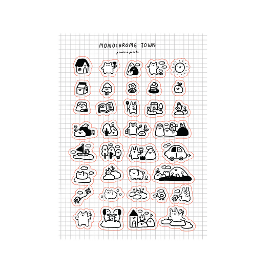 Monochrome town transparent sticker sheet