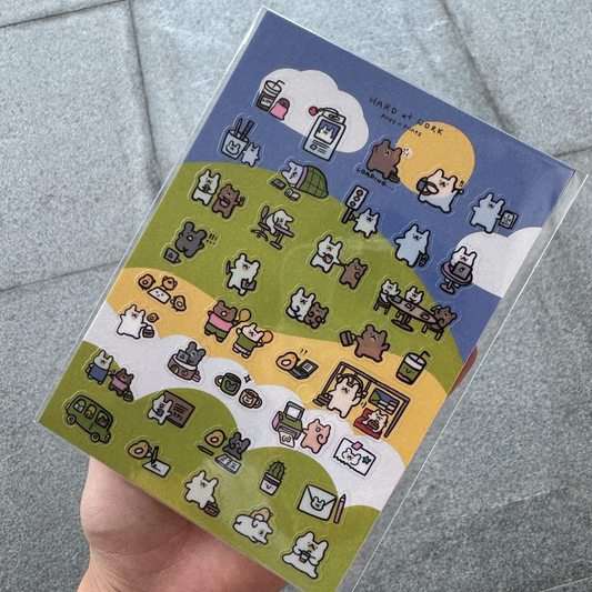 Hard at work transparent sticker sheet (PRE ORDER, read description!)