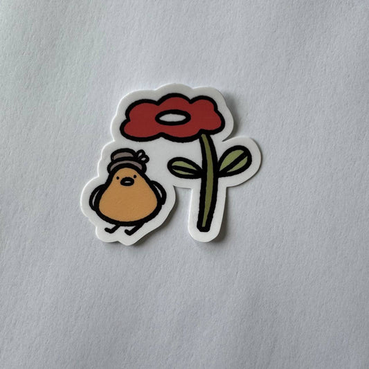 Red flower and chick vinyl sticker