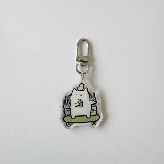 Friends on skateboard trio acrylic keychain
